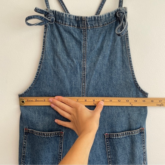 Vintage 90s y2k overalls denim jean straight leg square neck utility cargo small - Picture 14 of 16